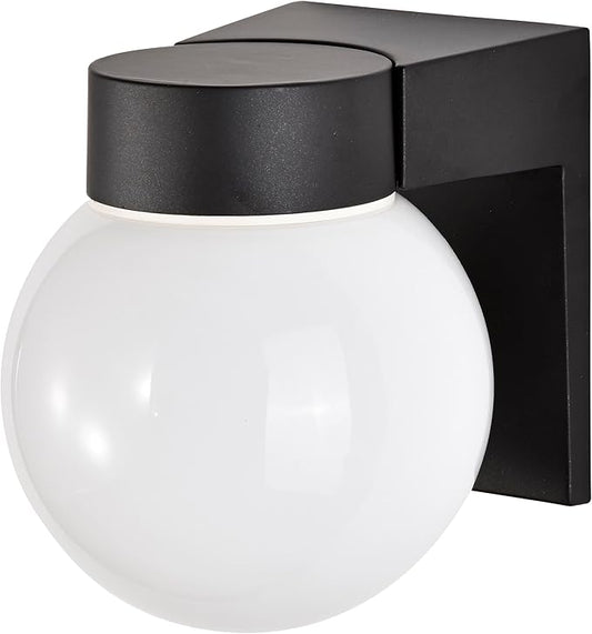 Nuvo Lighting SF77/140 Utility Fixture Die Cast Aluminum Durable Outdoor Wall Mount Porch and Patio Light with White Glass Globe, Black