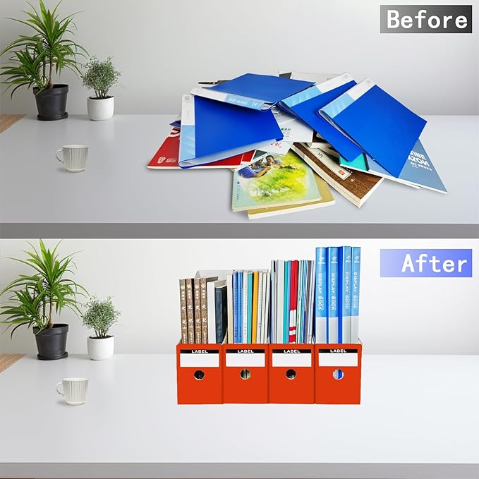 Limitliho Cardboard Magazine Holder (24 Pack), Sturdy Book Bins for Classroom, Vertical File Folder Organizer, 10.6'' 10.2'' 3.5'' Inch Magazine Rack (Orange-Red, 24 Pack)