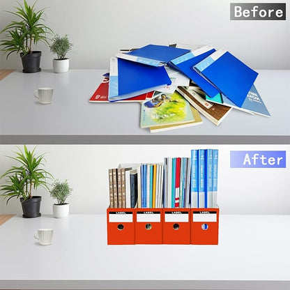 Limitliho Cardboard Magazine Holder (24 Pack), Sturdy Book Bins for Classroom, Vertical File Folder Organizer, 10.6'' 10.2'' 3.5'' Inch Magazine Rack (Orange-Red, 24 Pack)