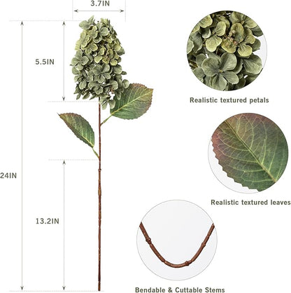 Green Hydrangea Artificial Flowers,Fake Fall Flowers Silk Hydrangea with Stems,Fall Faux DIY Floral for Table Vase,Hydrangeas Bouquet Indoor and Outdoor Decoration 24"（ Green） 8pcs No Vase