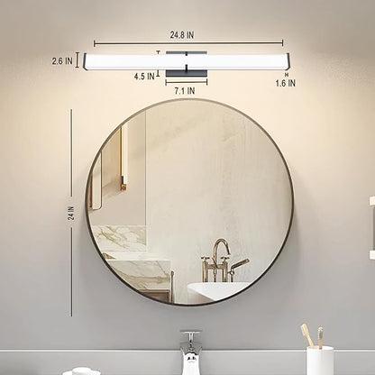 24.8Inch 2500LM Bathroom Light Fixtures 5CCT Optional, Black Modern LED Vanity Lights Clear Shade, Dimmable Bathroom Lighting Fixtures Over Mirror - ETL Listed