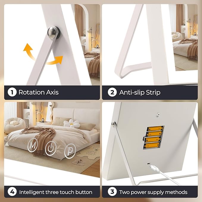 Vanity Mirror with Lights,10"x12" Lighted Makeup Mirror with 3 Color Modes, 360° Rotation Desk Mirror, Dual Power Supply, Smart Touch Control (White),Valentine's Day Gift for Her