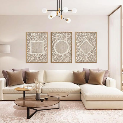 Large Boho Neutral Geometric Framed Canvas Wall Art,Modern Circle Square and Rhombus Wall Decor,Minimalist Shapes Artwork,Abstract Mid Century Art Print For Living Room,Bedroom,Office-16"x24"x3