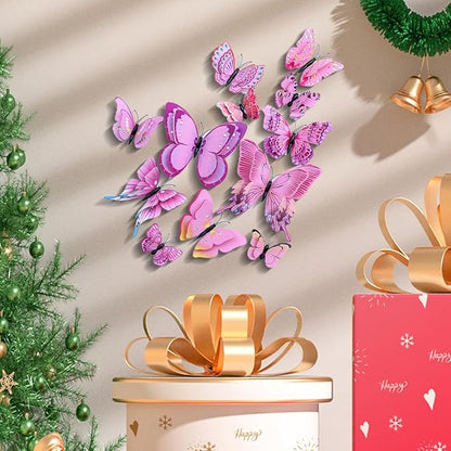 Somotersea 24pc 3D Butterfly Wall Decor - Removable Butterfly Decals for Girls Room & Birthday Parties - Pink
