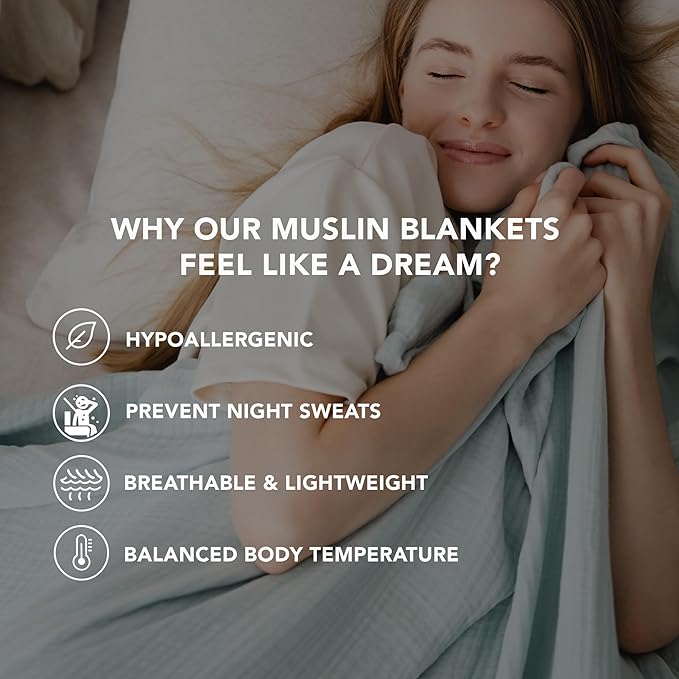 Goqan Throw Blanket 55x60 – 100% Turkish Cotton 4 Layer Boho Muslin Blanket for Adults, Four Season Blanket Lightweight and Thin, Soft, Breathable for Bed, Couch, Picnic - Aqua Green