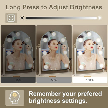S'bagno Arched Vanity Mirror with Lights, 7 Dimmable LED Bulbs Hollywood Mirror, 3 Color Modes & Memory Function Makeup Mirror with Lights, Detachable 10X Magnification, Touch Control,USB-A(15''x12'')