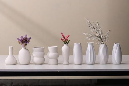 Set of 9 Ceramic Bud Vases for Pampas Grass Flowers, Small Vases in Bulk for Centerpieces Boho Vases for Wedding Decorations Neutral Living Room and Bedroom Decor DIY Gift (White-3)