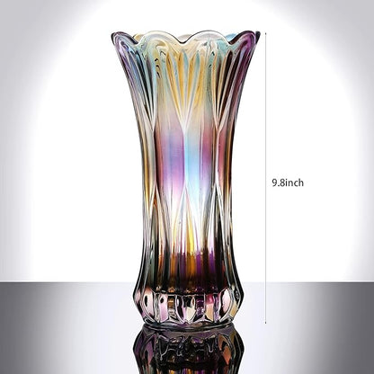 Glass Colorful Vase,Glass Flower Vase Decor for Home Dining Table Living Room,Office Wedding Holiday Party,Handmade Pattern(Phoenix Tail Style)