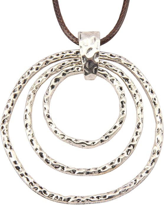 Leather Necklace for Women Boho Choker Necklace Long Cord Leather Pendant Bohemian Neckalce Vintage Alloy Pendant Leather Rope Necklace Wooden Necklaces for Women