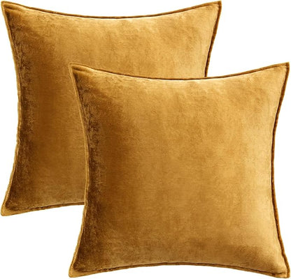 MIULEE Fall Pack of 2 Dark Gold Decorative Velvet Throw Pillow Cover Soft Pillowcase Solid Square Cushion Case for Sofa Bedroom Car 16x16 Inch