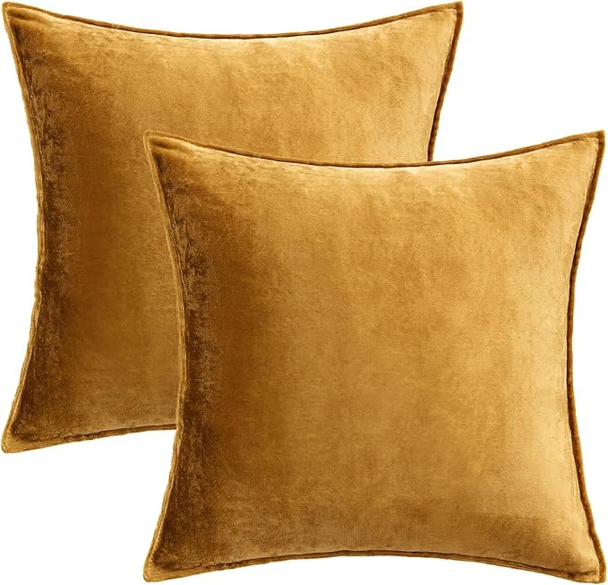 MIULEE Fall Pack of 2 Dark Gold Decorative Velvet Throw Pillow Cover Soft Pillowcase Solid Square Cushion Case for Sofa Bedroom Car 20x20 Inch 50x50 cm