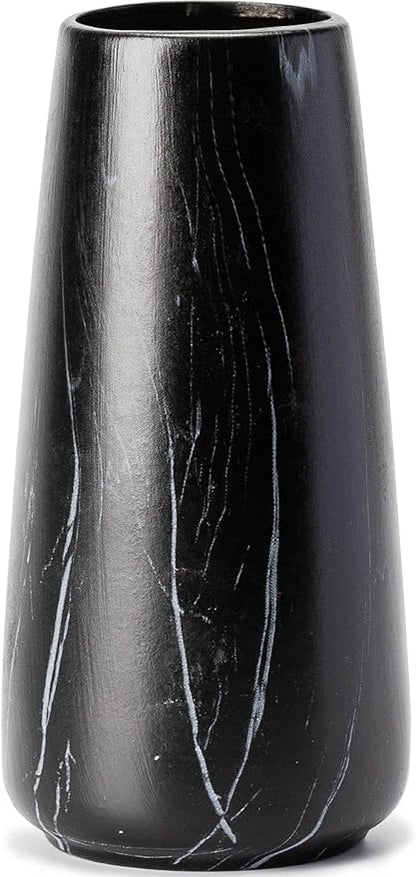 Marble Black Vase - 8" Big Black Ceramic vase for Flower, Simple Vases for Pampas Grass, Minimalist Farmhouse Boho vases for Centerpieces, Home Decor, Bathroom Decor