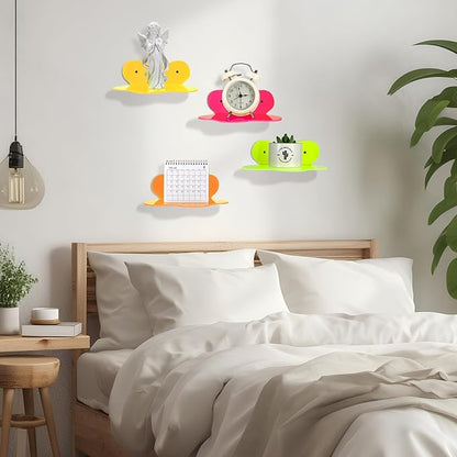 Soaoo 4 Pack Acrylic Small Floating Shelves Neon Acrylic Floating Shelf Colorful Display Stand with Screw Wall Mounted Display Stand for Plants Toy Makeup
