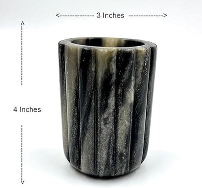 Décor Envogue Natural Scalloped Grey Marble SPA Collection Tumbler Toothbrush Holder Marble Pencil Pen Holder Stand for Desk, Makeup Brush Cup for Girls, Bathroom Tumbler Cup, Durable Office & Home