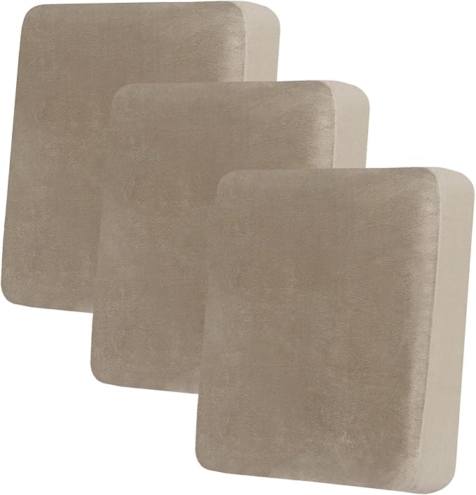 hyha Velvet Couch Cushion Covers, Soft Sofa Seat Covers for sectional 3 Cushion Couch Washable, Magic Sofa Slipcover with Elastic Bottom, Non-Slip Furniture Protector for Pets, Kid(3PC, Taupe)