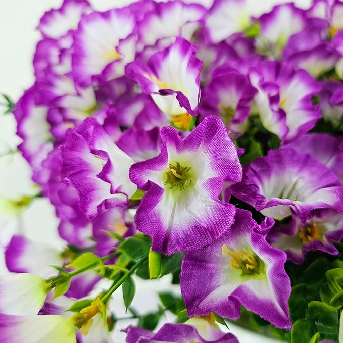 Artificial Silk Flowers for Outdoor Decoration,12 Bundles Faux Flowers Colorful Morning Glory with Eucalyptus Fake Plants Greenery UV Resistant for Outside Front Door Planter Porch Patio Yard