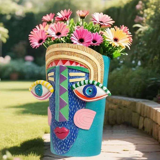 Picasso Abstract Face Planter Pots Colorful Funky Flower Pots Unique Head Planter with Drainage Handcrafted Resin Vases for Indoor ＆ Outdoor Plants Home Decor
