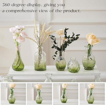 Glass Bud Vase Set of 30 - Small Vases for Flowers in Bulk - Assorted Vintage Crystal Vases for Flowers, Table Centerpieces (Green, 30 Pcs)