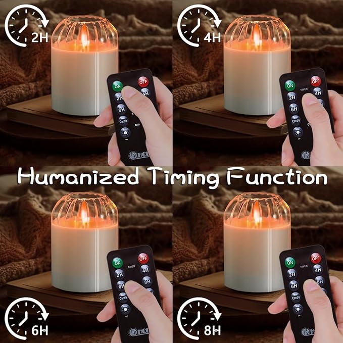 Rechargeable Jar Flameless Candle, Flashing LED Pillar Real Wax Candle with Remote Control and Timer, White Pumpkin Glass Electronic Candles for Room Decoration, 1 Set of 3