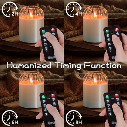 Rechargeable Jar Flameless Candle, Flashing LED Pillar Real Wax Candle with Remote Control and Timer, White Pumpkin Glass Electronic Candles for Room Decoration, 1 Set of 3