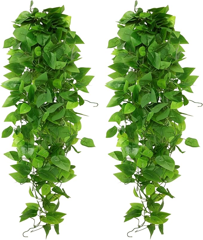 2pcs Fake Hanging Plants Artificial Hanging Plant Faux Greenery Vines for Wall Home Bedroom Living Room Indoor Outdoor Office Decor