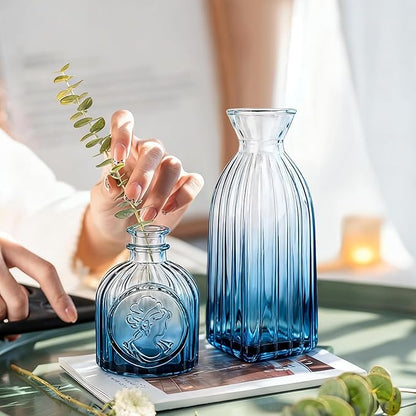 Bud Vases Set of 12, Small Mini Glass Vases for Centerpieces - Elegant Vintage Style - Perfect for Table Decor, Wedding, Party Centerpieces - Great Gift for Home Decor Lovers (Ombre Blue)