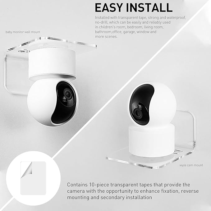OAPRIRE Acrylic Floating Wall Shelves Set of 3 for Security Cameras, Baby Monitors, Speakers - Universal Small Wall Shelf with Cable Clips, 10-Piece Strong Tapes, No Drill (Clear)