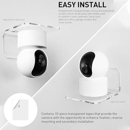 OAPRIRE Acrylic Floating Wall Shelves Set of 3 for Security Cameras, Baby Monitors, Speakers - Universal Small Wall Shelf with Cable Clips, 10-Piece Strong Tapes, No Drill (Clear)