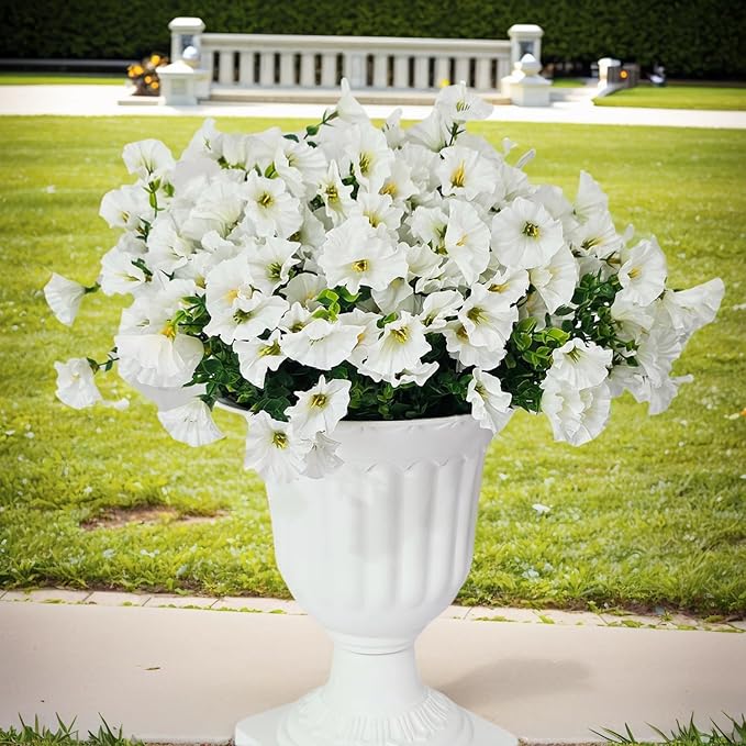 Artificial Silk Flowers for Outdoor Decoration,12 Bundles Faux Flowers Colorful Morning Glory with Eucalyptus Fake Plants Greenery UV Resistant for Outside Front Door Planter Porch Patio Yard