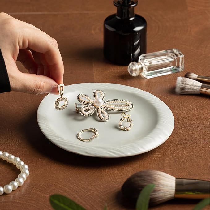 Ceramic Jewelry Tray Decorative Ring Holder and Trinket Dish for Women Wedding Engagement Birthday Gift for Her Jewelry Vanity Tray graduation gifts (grey)