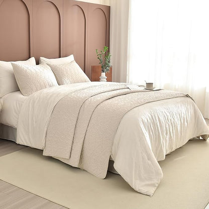 Sanracie California King Quilt Set 128"x 120", Wheat Colored 100% Cotton Oversized King Bedspread Coverlet Set Leaves Quilting 3Pcs Extra Large Wide Quilt Bedding Set for All Season Lightweight Soft