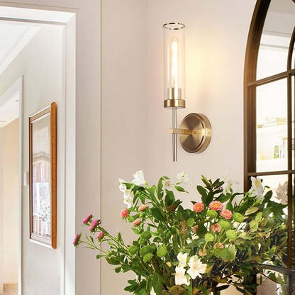 Wall Sconces Set of Two,Modern Bathroom Sconces Wall Lighting 16" 60W Brushed Gold Sconces Wall with Clear Glass Shade for Living Room Corridor Mirror Bedroom Stairs