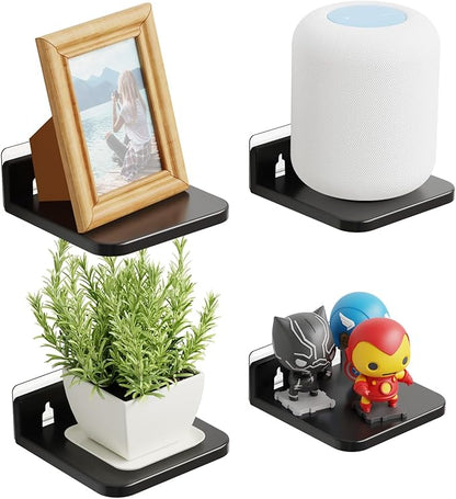 Yieach 5 Inch Mini Wall Shelf for Figurine,Action Figure Shelves,Bedroom,Gaming Room Decor,4 Pack No Drill Adhesive Acrylic Floating Shelves for Picture,Plant,Funko,Anime Figure Display Shelf,Black