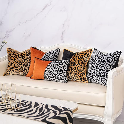 Yangest Black and Gold Square Pillow Cover Cut Velvet Leopard Print Cushion Cover Luxury Modern Pillowcover for Couch Living Room Bedroom,18x18 Inch