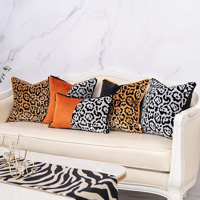 Yangest Black Square Pillow Cover Cut Velvet Zebra Print Cushion Cover Luxury Modern Pillowcover for Couch Living Room Bedroom, 20x20 Inch