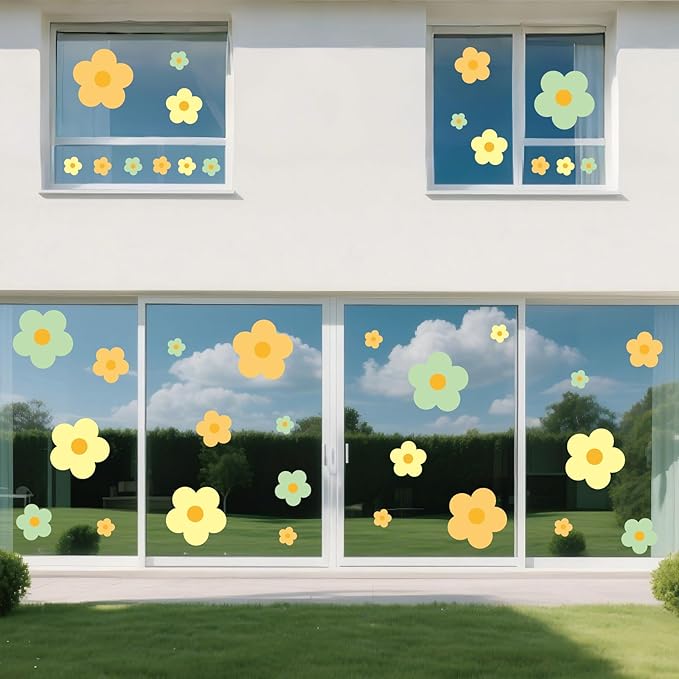 81 Pieces Wall Decal Flower Stickers - Removable Peel & Stick Wall Decals for Kids' Girls Room Decor(Orange, Yellow, Green)
