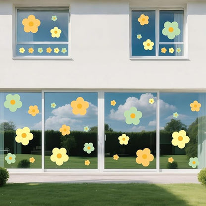 81 Pieces Wall Decal Flower Stickers - Removable Peel & Stick Wall Decals for Kids' Girls Room Decor(Orange, Yellow, Green)
