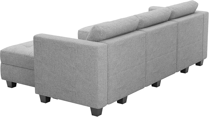 Belffin U-Shaped Sectional Sofa, Light Grey, 58.3"W x 90.2"L x 33.5"H, Reversible Chaise Lounge, Sturdy Solid Wood Frame, Plush Woven Fabric, Hidden Storage, Foldable Backrest, Easy Assembly