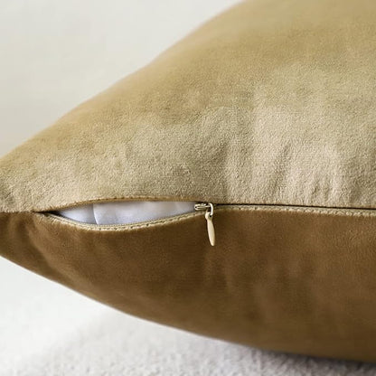 Artscope Luxury Velvet Pillow Covers Super Soft Decorative Square Throw Pillow Covers Case Cushion Covers for Sofa Couch Bedroom Car Decor 26x26 Inch Tan