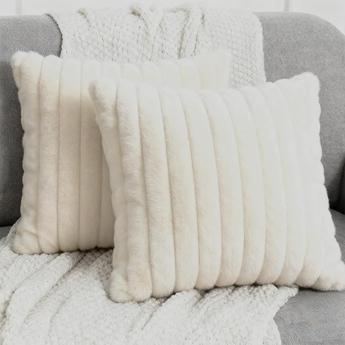 2 Pack 16x16 Pillow Cover Velvet Pillow Covers, Faux Fur Square Throw Pillow Covers for Living Room Decorations Throw Pillow Case, Throw Pillow Cover Cushion Cover for Home Sofa Bedroom Car, Apricot
