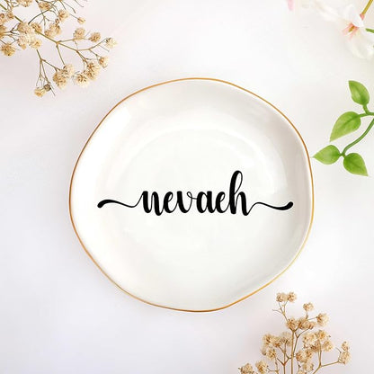 JoycuFF Nevaeh Personalized Name Ceramic Jewelry Tray, Mothers Day Christmas Anniversary Engagement Birthday Gifts for Women Couples, Trinket Dish for Rings Earrings Necklaces Bracelets Keys