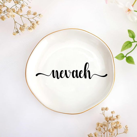 JoycuFF Nevaeh Personalized Name Ceramic Jewelry Tray, Mothers Day Christmas Anniversary Engagement Birthday Gifts for Women Couples, Trinket Dish for Rings Earrings Necklaces Bracelets Keys