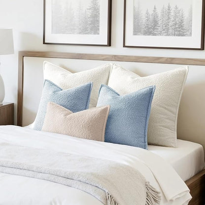 MIULEE Pack of 2 Decorative Textured Boucle Throw Pillow Covers 18x18 Inch Light Blue Broadside Thick Coastal Boho Pillows for Farmhouse Accents Sofa Couch Bedroom Living Room Home Decor