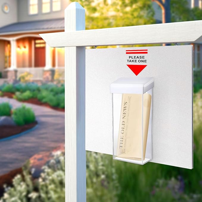 Remerry 1 Pcs Outdoor Brochure Holder 4 x 9 Inch Waterproof Wall Mount with Take One Sticker Literature Box with Clear Pamphlet Holder Acrylic Brochure Flyer Display Map Menu Envelope (Classic White)