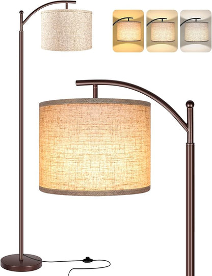 Floor Lamp for Living Room, LED Standing Lamp Tall Industrial Floor Lamp Reading for Bedroom, Office (9W LED Bulb, Beige Lampshade Included) -Oil-Rubbed Bronze