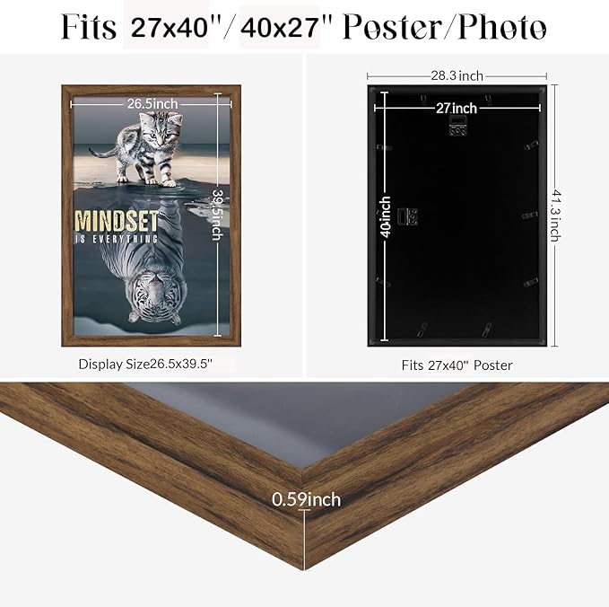 27x40 Frame Rustic Brown, Distressed 40x27 Picture Frame, Art Pic Hanging Poster Frame, 27 by 40 Gallery Family Concert Portrait Wall Photo Frame Anniversary/Birthday/Wedding/Thank you/Christmas Gift