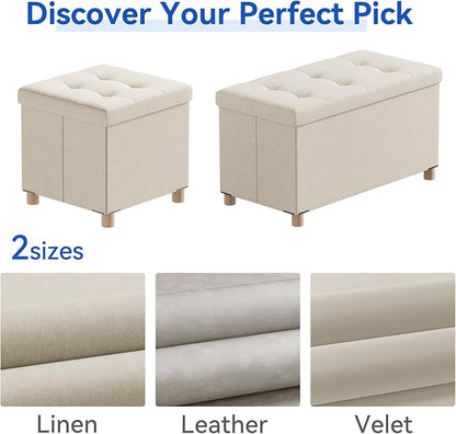 BRIAN & DANY 30 Inches Folding Storage Ottoman Bench, Ottoman with Storage Bench for Bedroom, Living Room, Entryway, Foot Rest with Legs, Beige