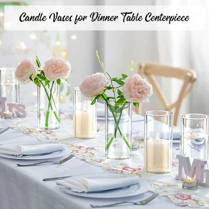 6pcs Glass Cylinder Vases for Centerpieces, 6 Inch Tall Clear Ribbed Vases Bulk for Wedding Glass Floating Candle Holder for Dinner Table, Fireplace, Party, Home Decor