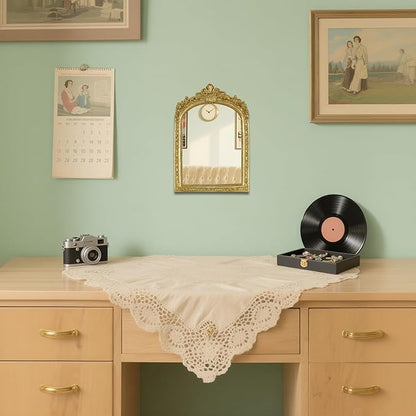 Small Decorative Arched Mirror, Gold Resin Frame, 6.8 x 10 inches, Wall Mounted or Tabletop (Gold, 6.8 X 10 inches)