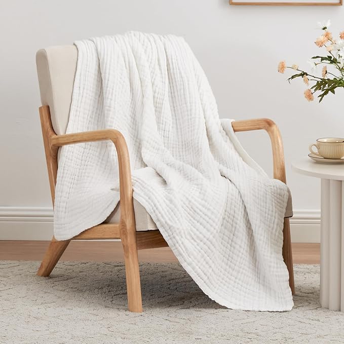 Love's cabin 6 Layer 100% Cotton Muslin Blanket, 60"x80" Twin Muslin Blanket for Couch Bed, Lightweight and Breathable Cotton Gauze for Adult, White